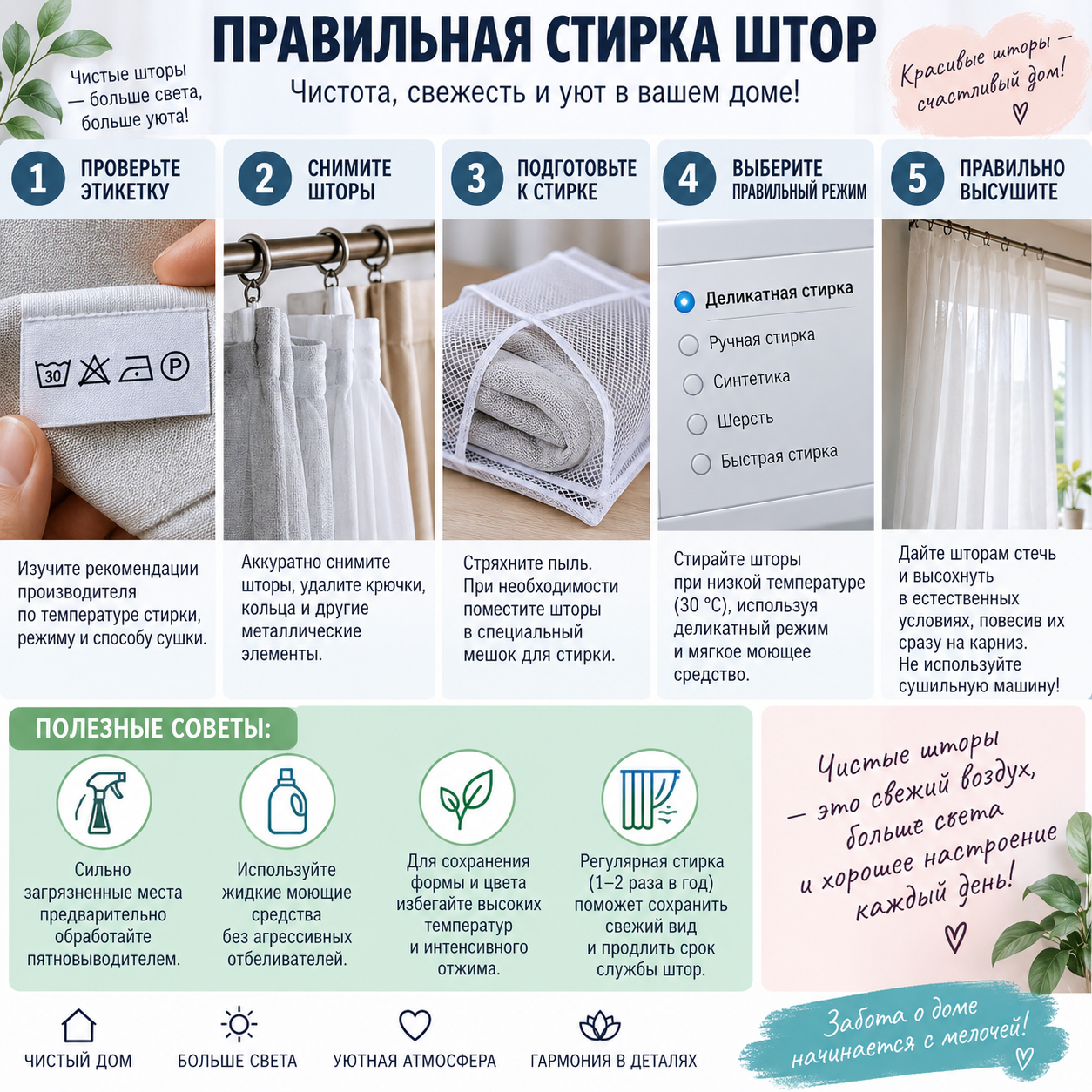 Как стирать шторы правильно?