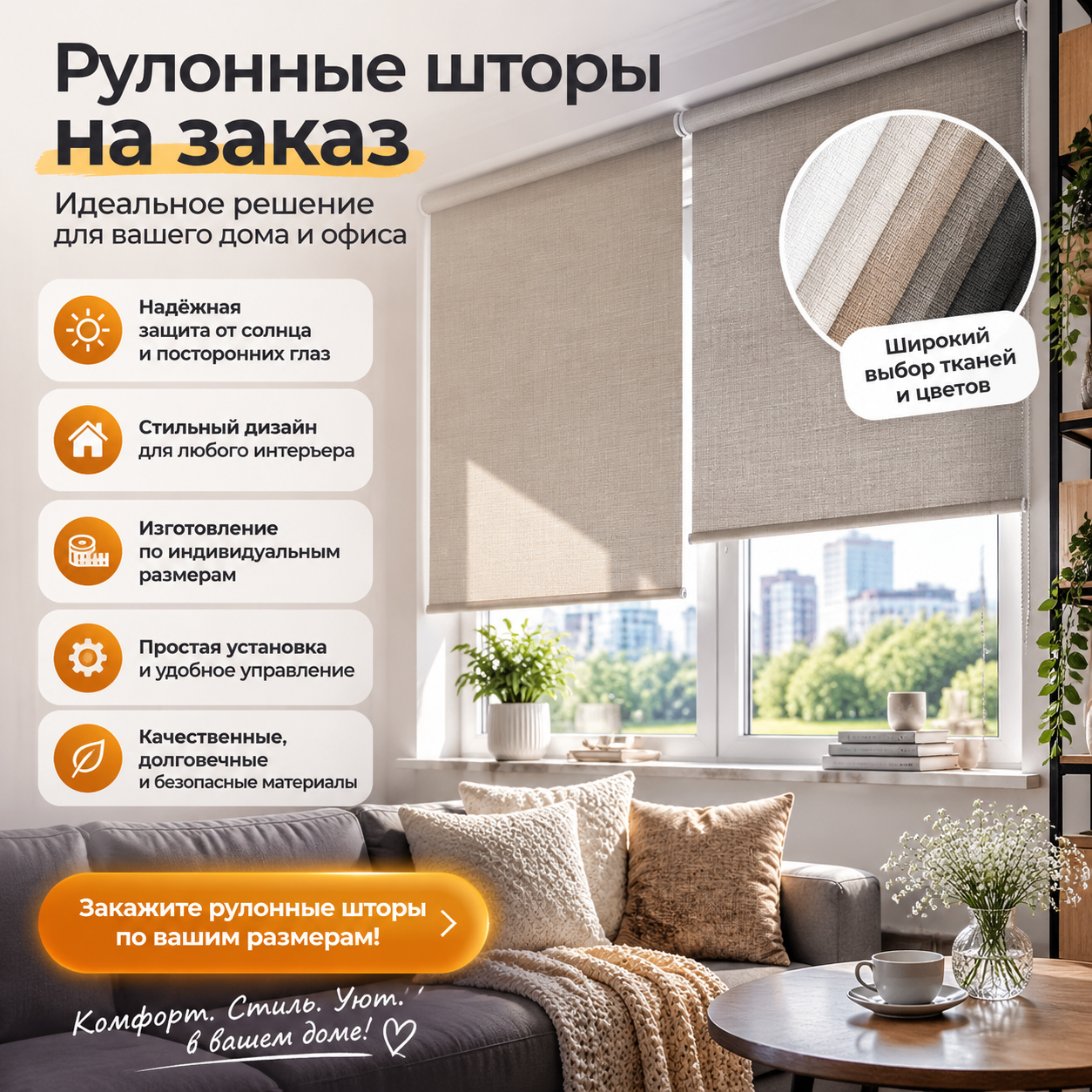 Рулонные шторы (рольшторы) на заказ