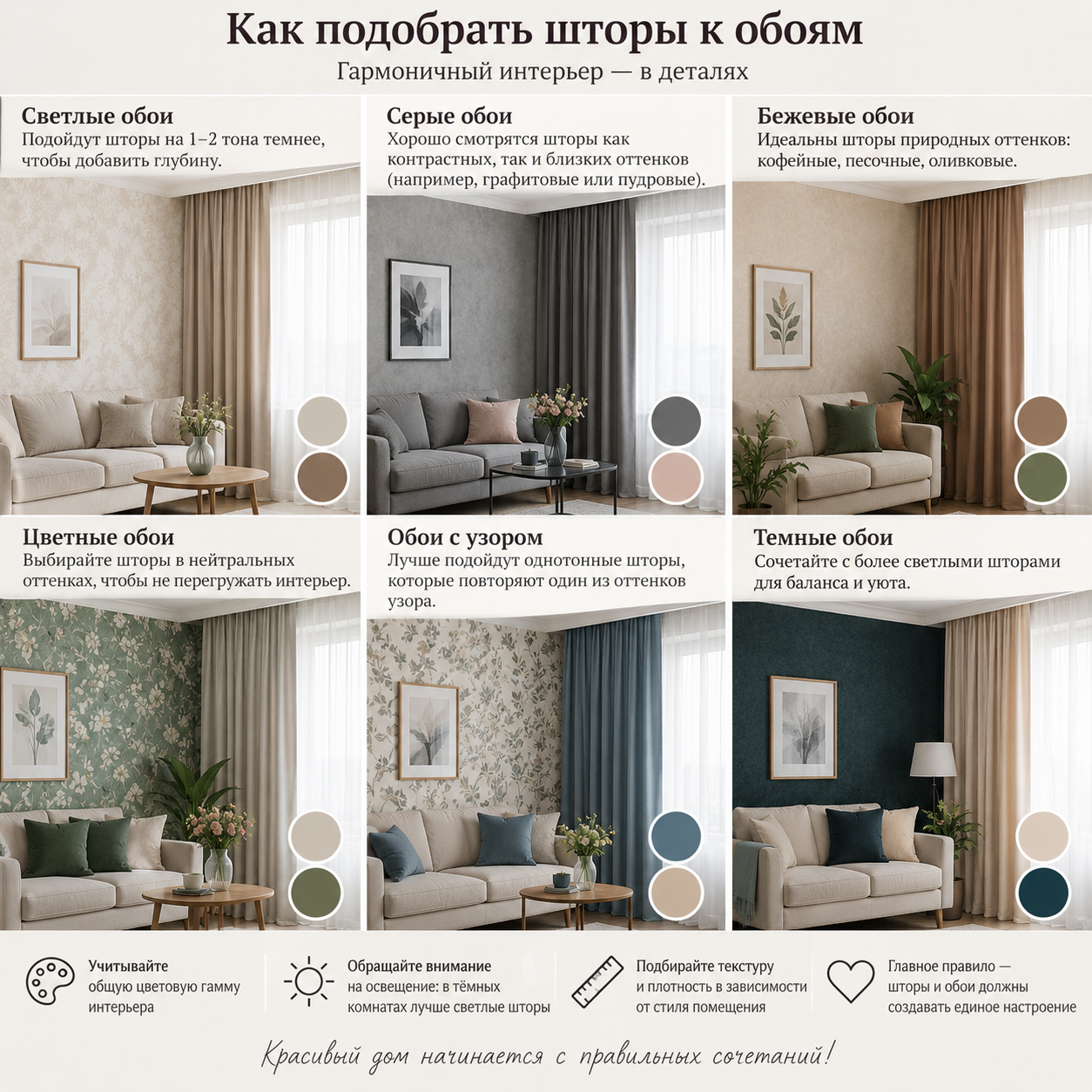 Как подобрать шторы к обоям